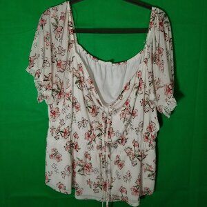 Siren Lily Women 3x Floral Short Sleeve Blouse Boho Peasant